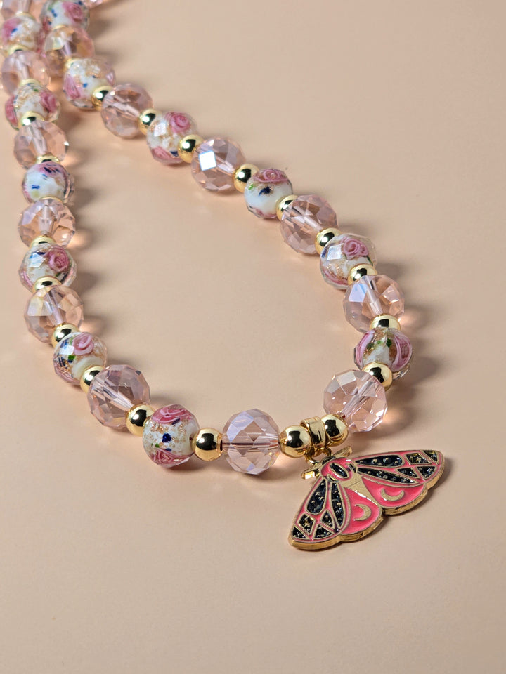 Pink Rose Beaded Necklace