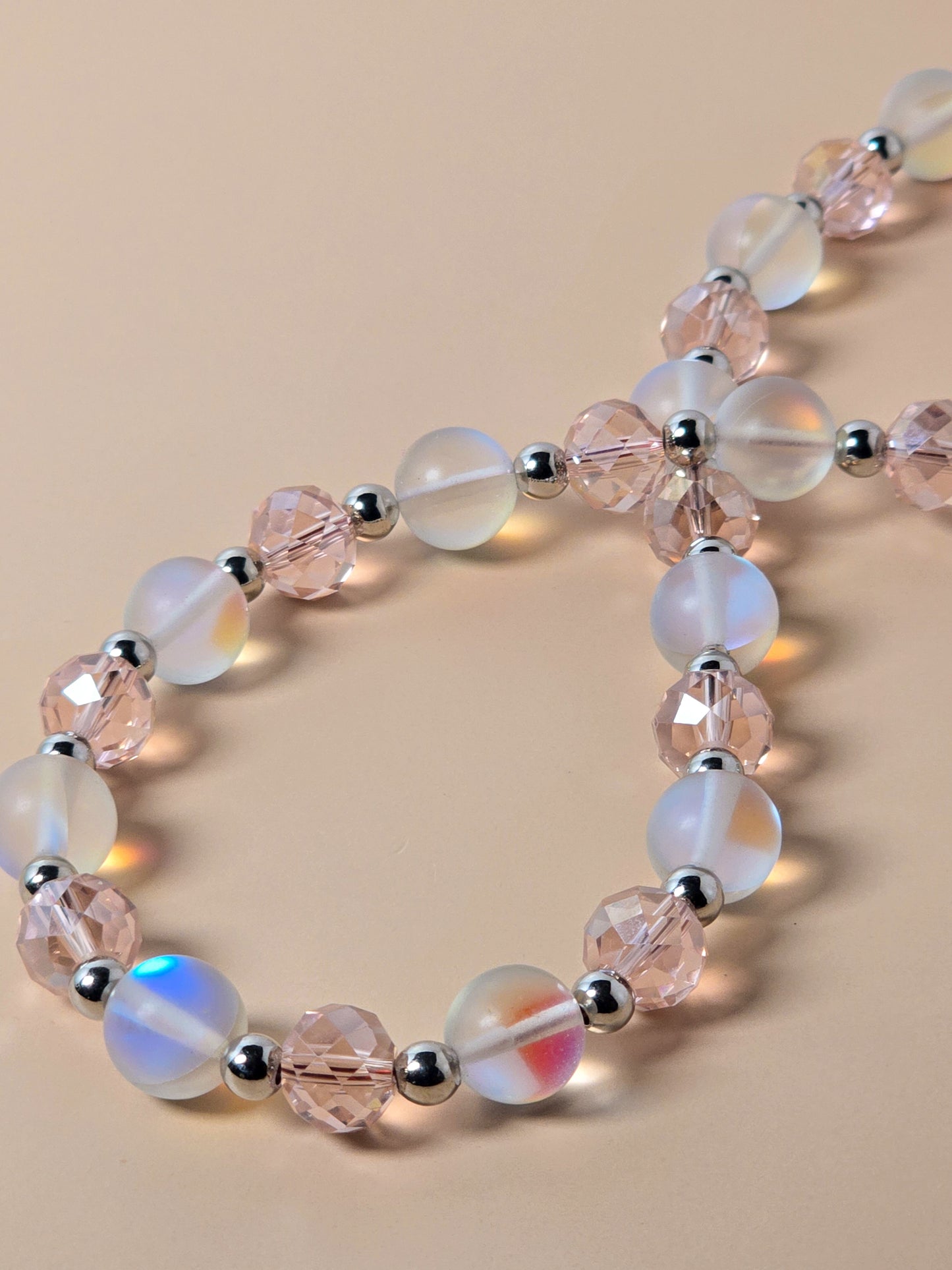 Opalite and Pink Crystal Beaded Necklace