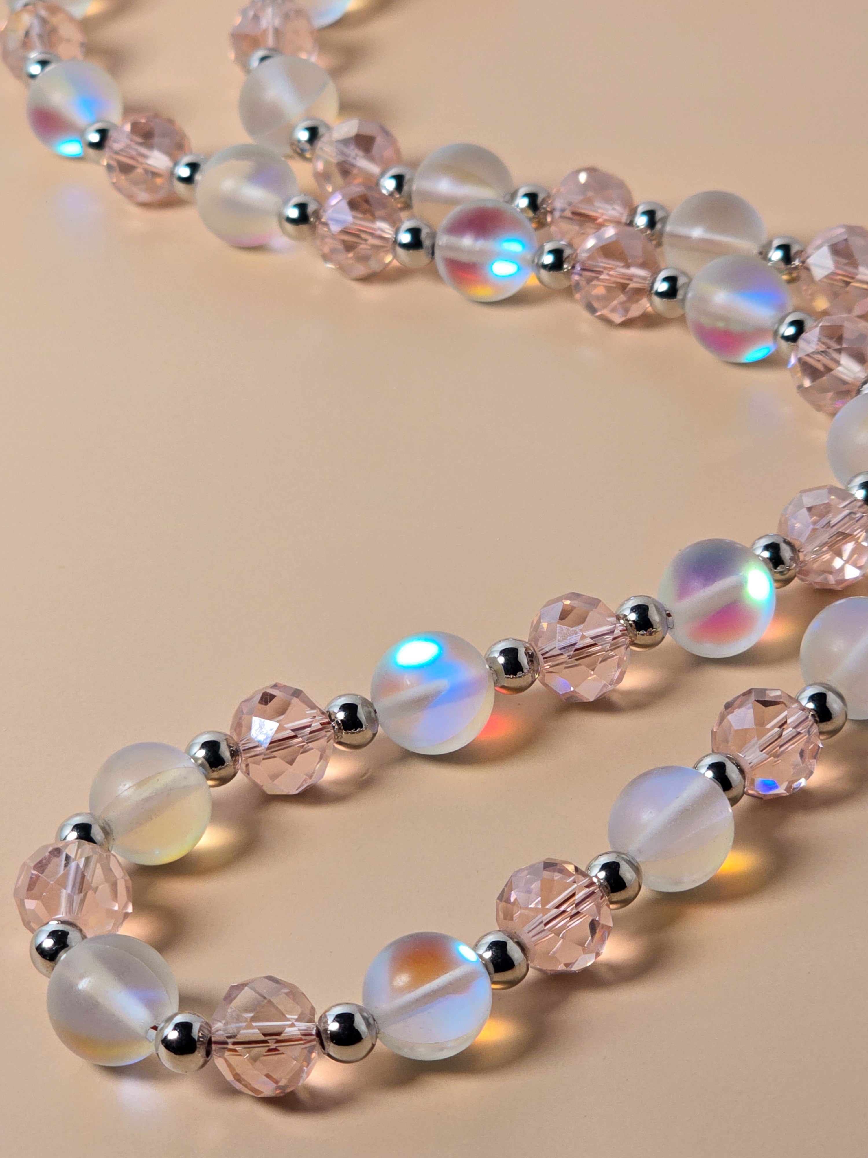 Opalite and Pink Crystal Beaded Necklace