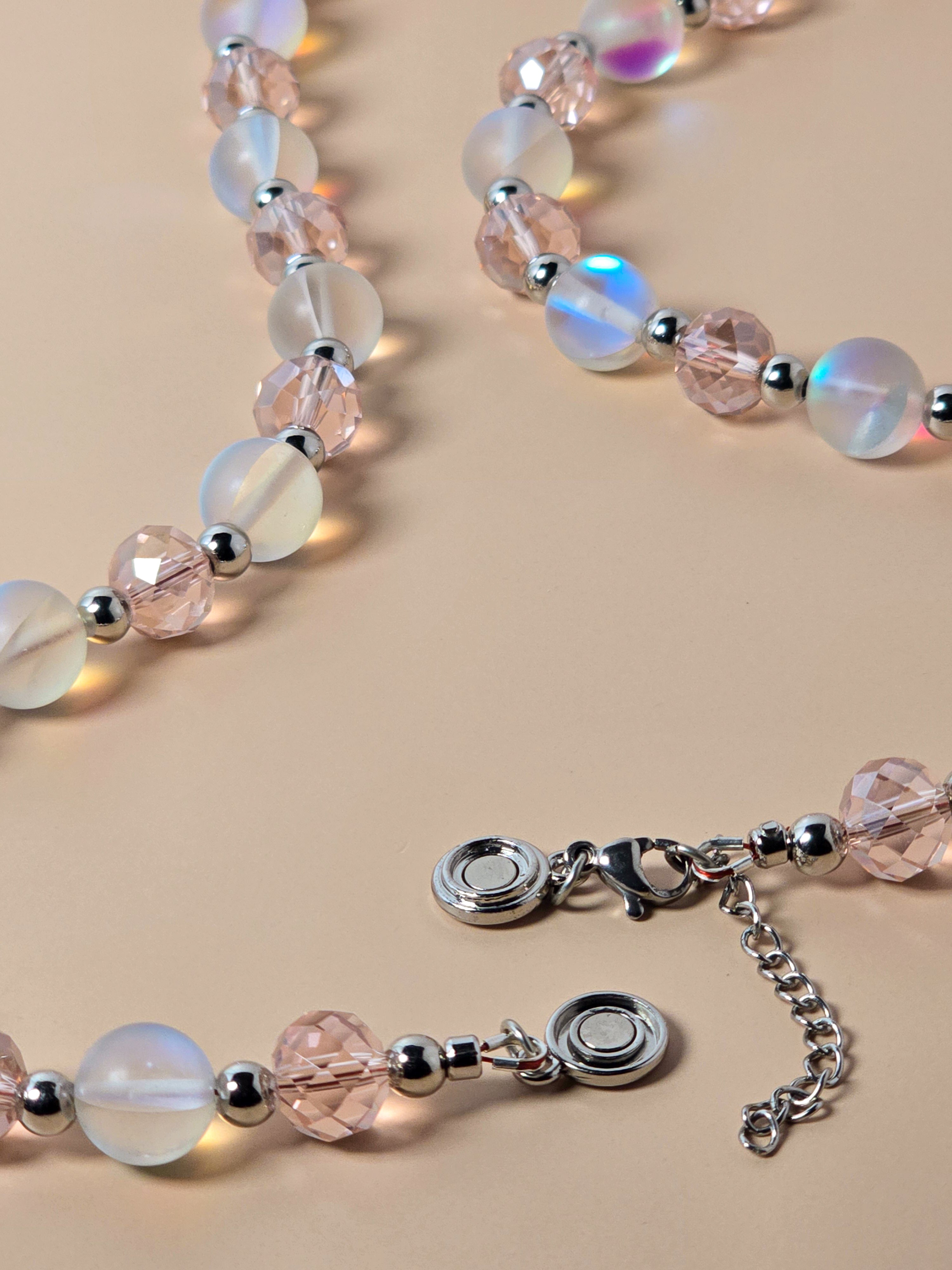 Opalite and Pink Crystal Beaded Necklace