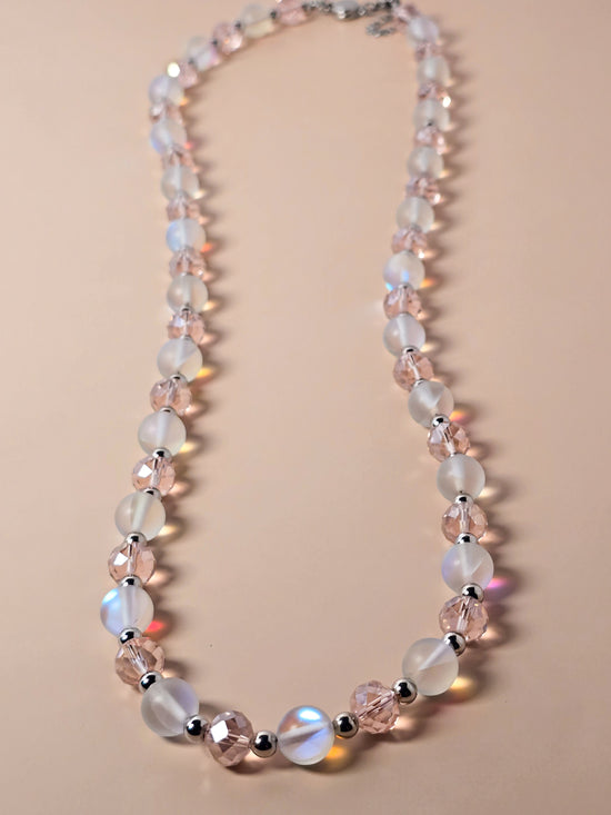 Opalite and Pink Crystal Beaded Necklace