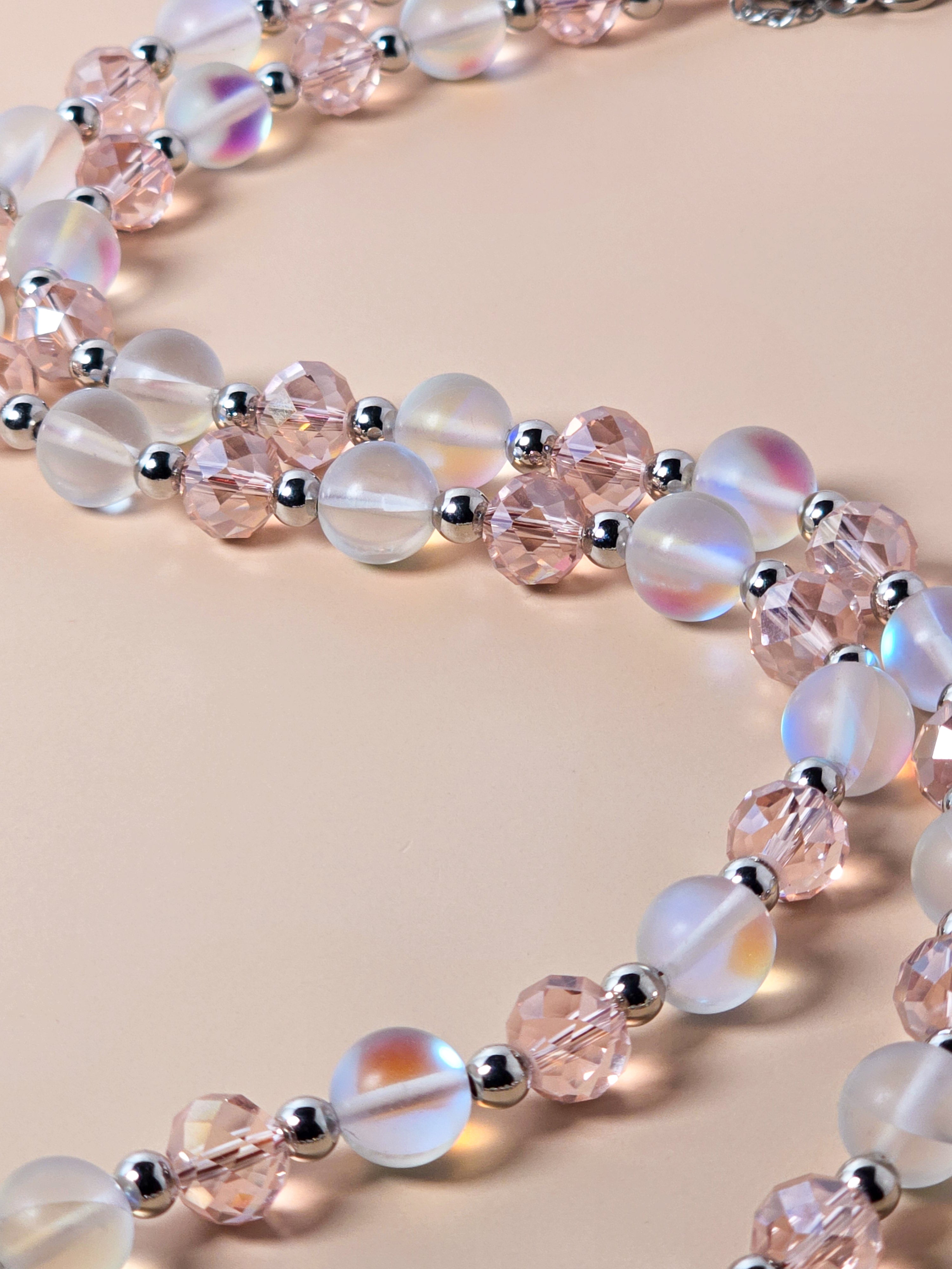 Opalite and Pink Crystal Beaded Necklace