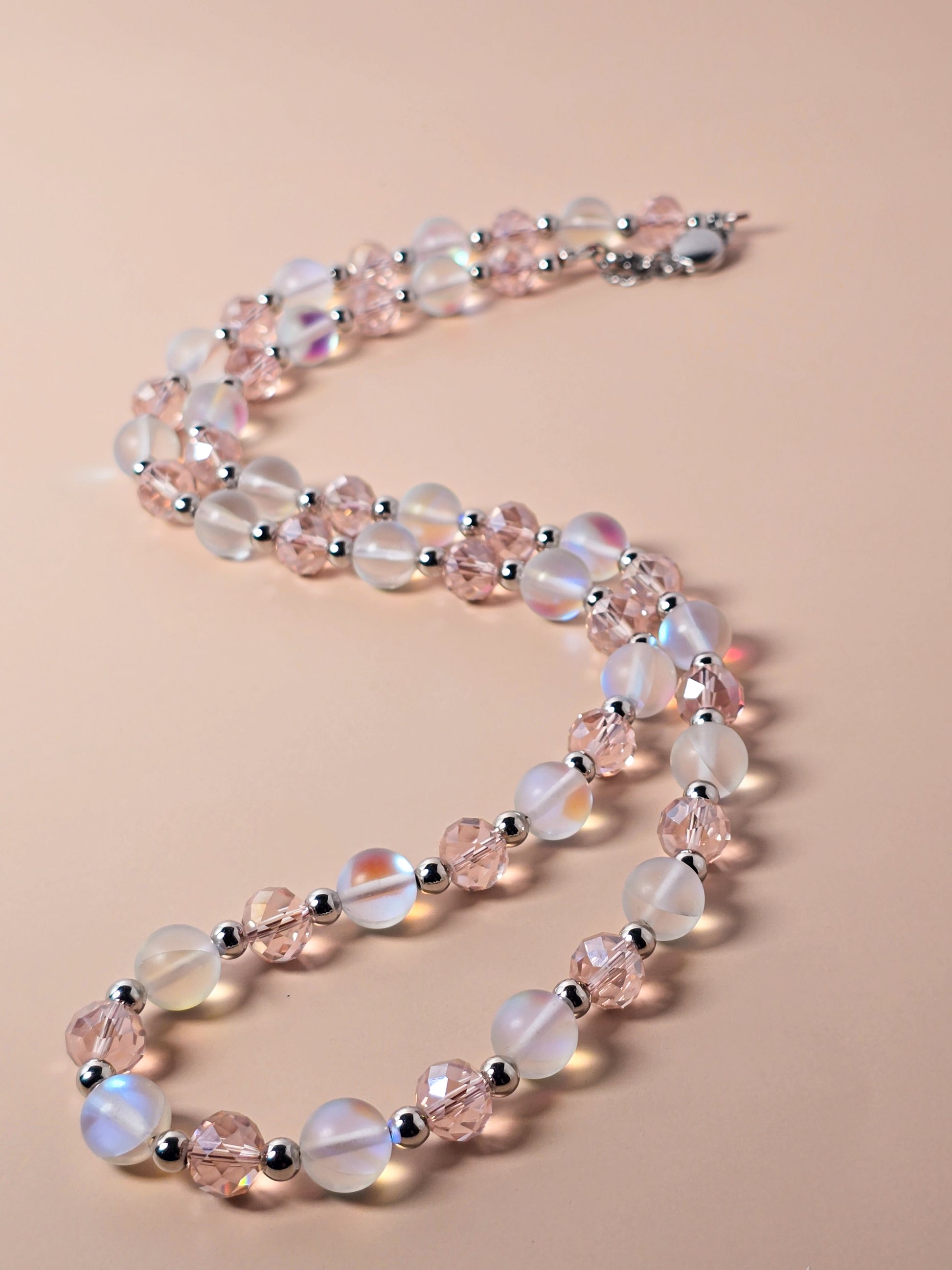 Opalite and Pink Crystal Beaded Necklace