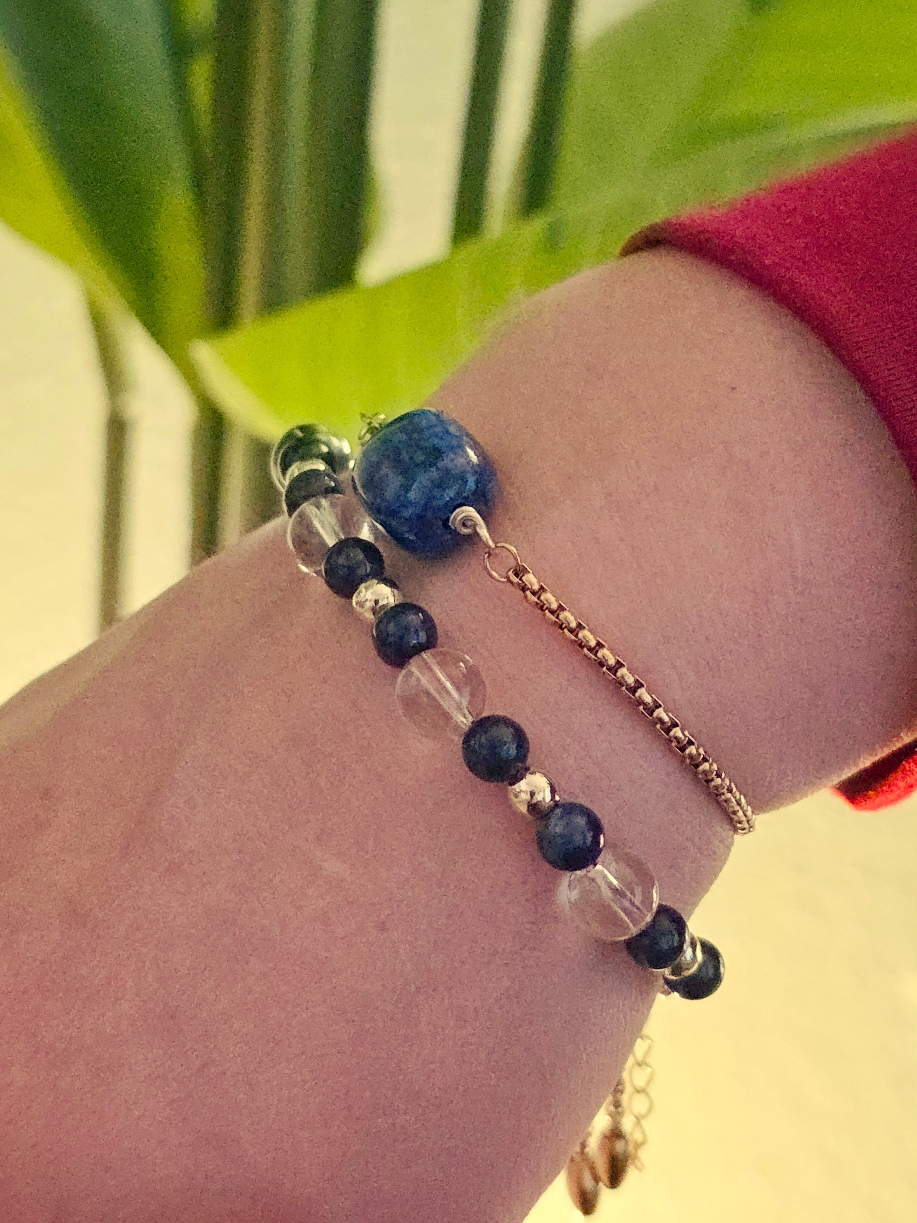 Quartz and Lapis Lazuli Beaded Bracelet