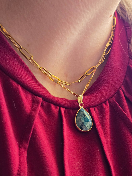 Blue Apatite Crystal Pendant Necklace