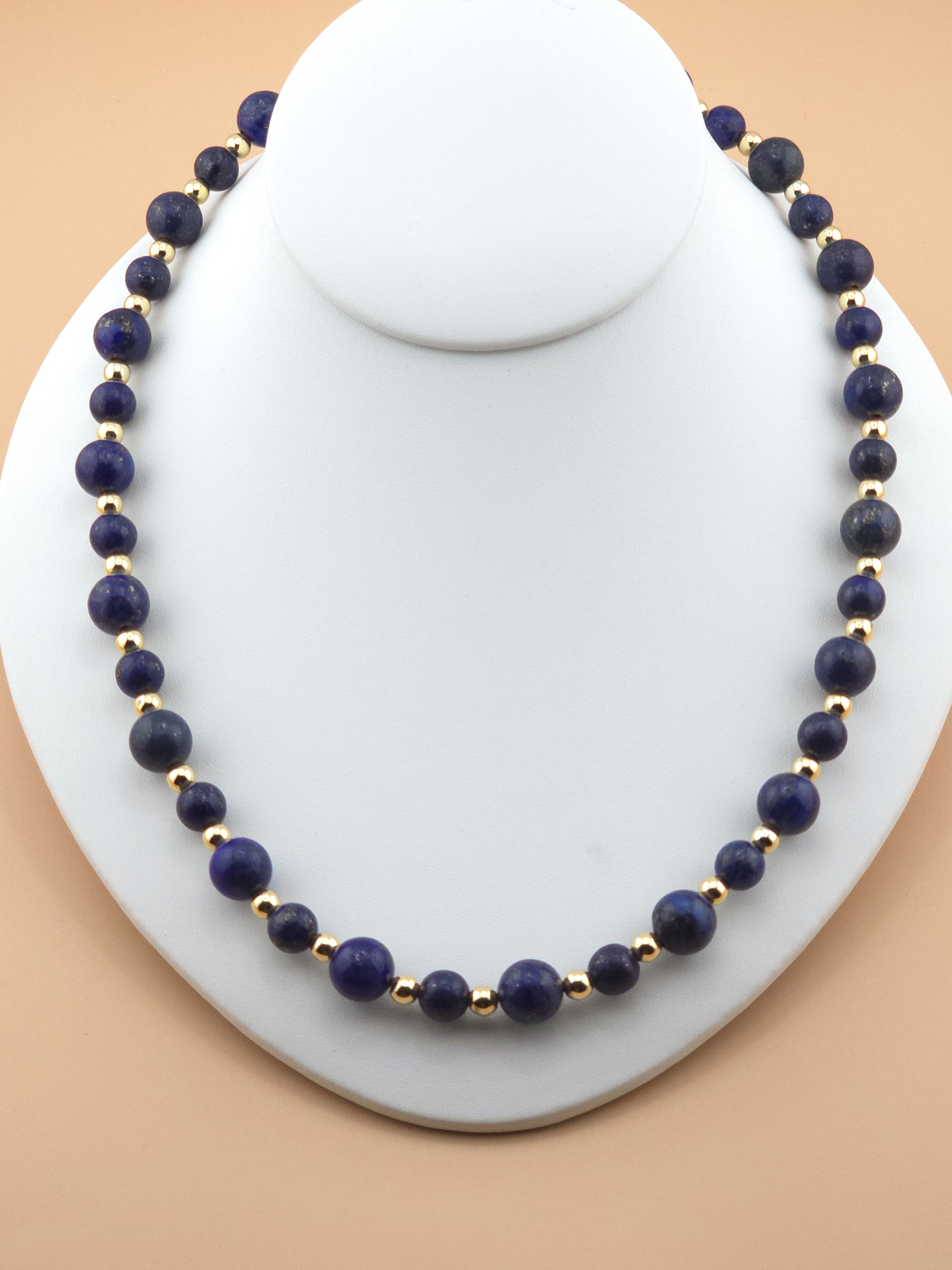 Lapis Lazuli Stone and Gold Beaded Necklace