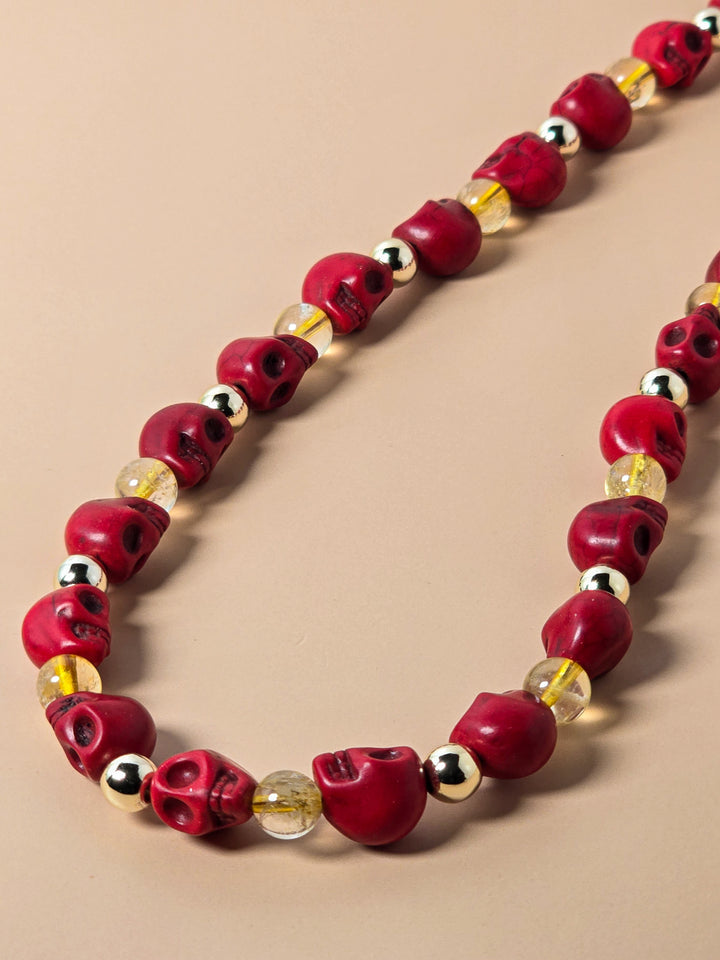 Citrine and Red Howlite Skull Necklace