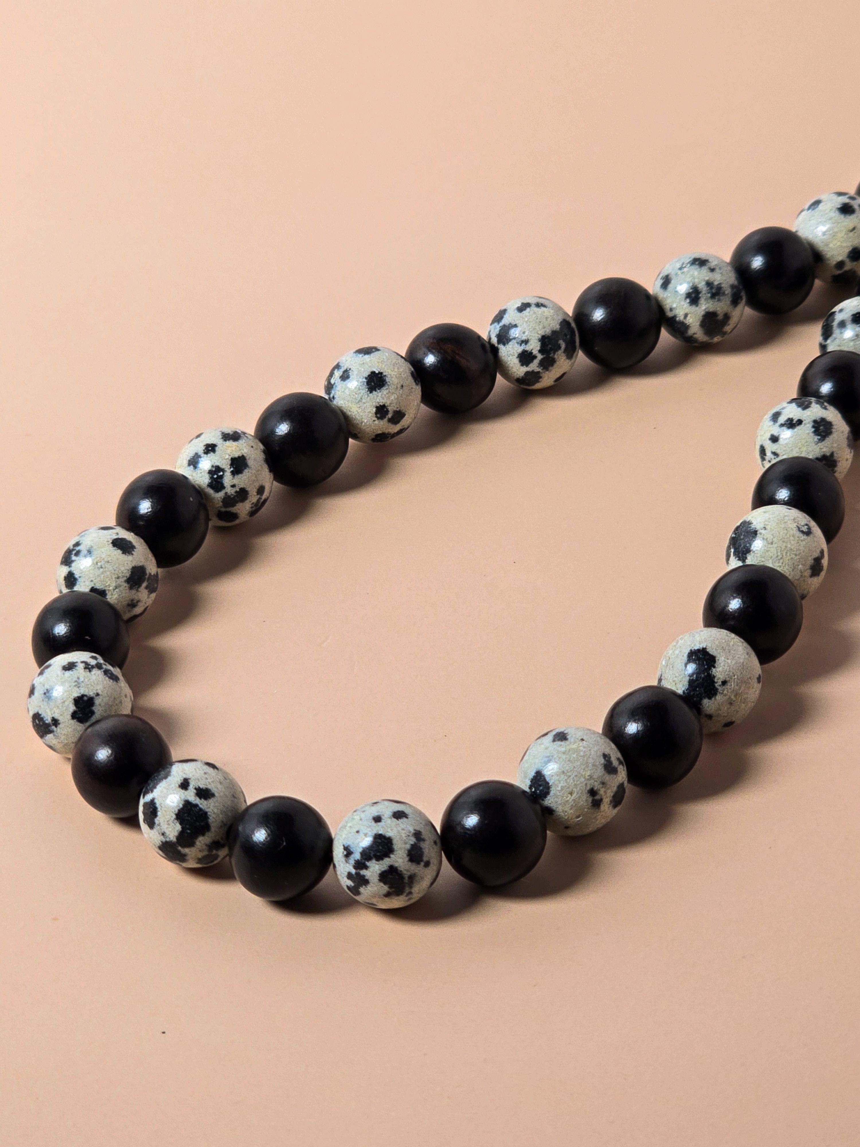 Dalmatian Jasper and Ebony Wood Necklace