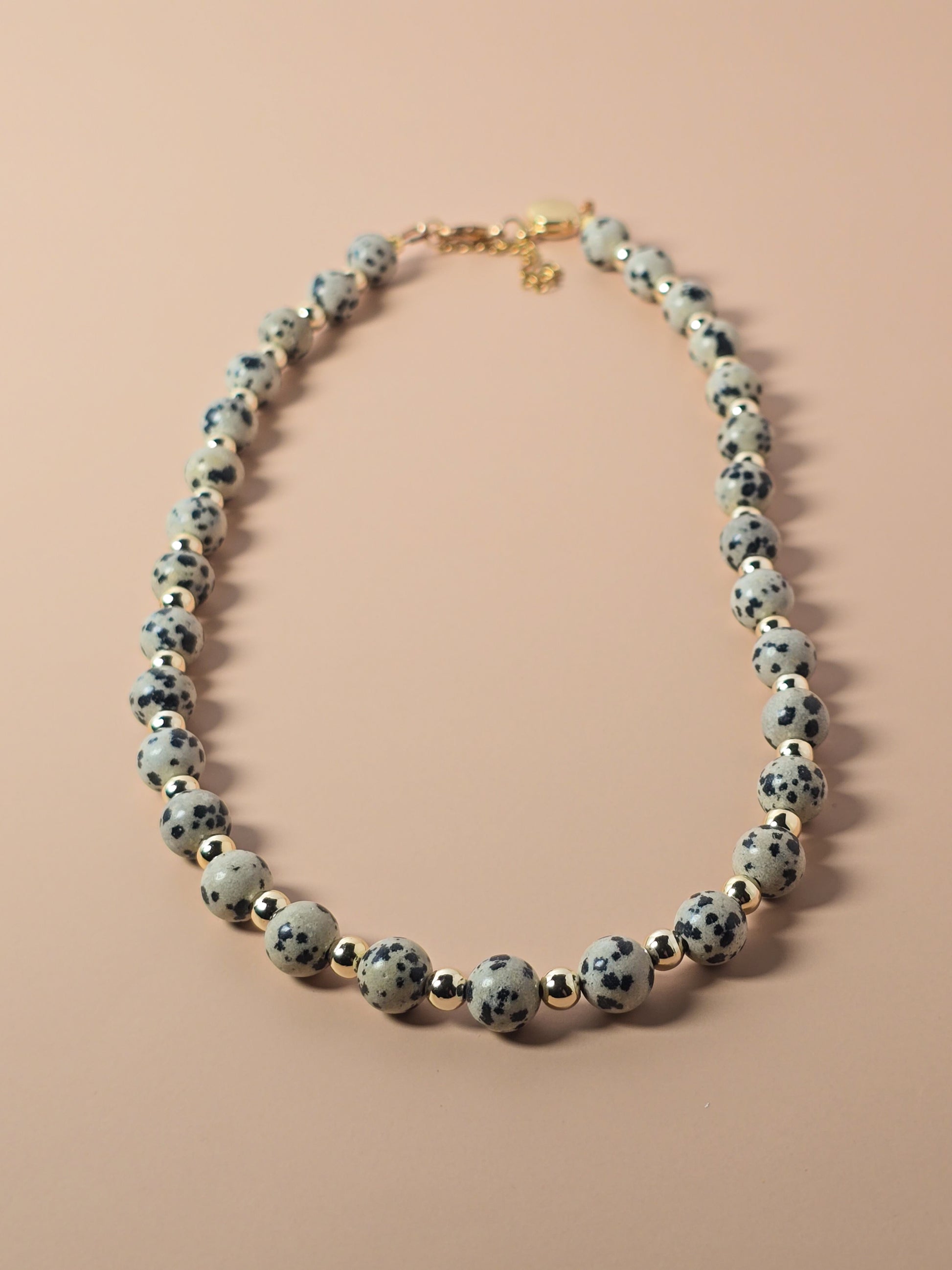 Dalmatian Jasper and Gold Beaded Necklace