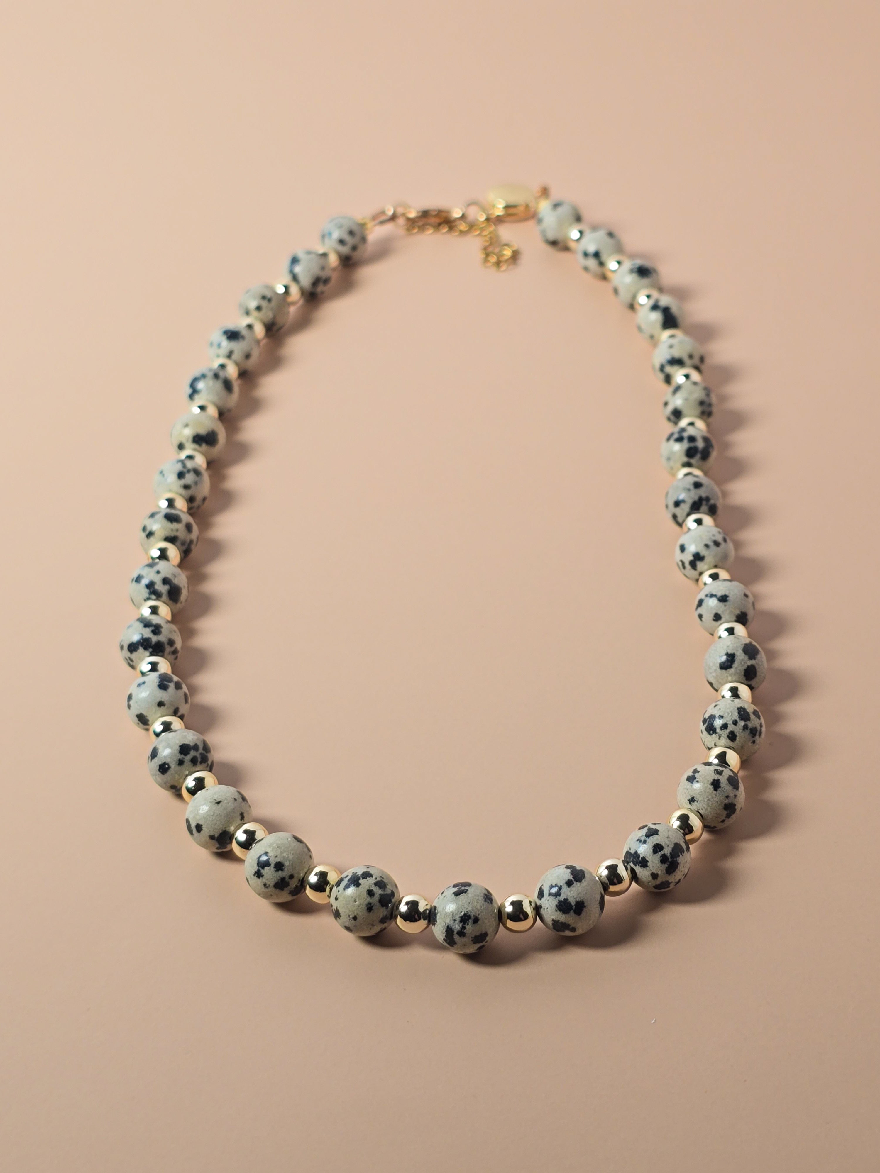 Dalmatian Jasper and Gold Beaded Necklace