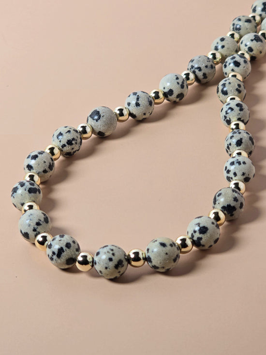 Dalmatian Jasper and Gold Beaded Necklace