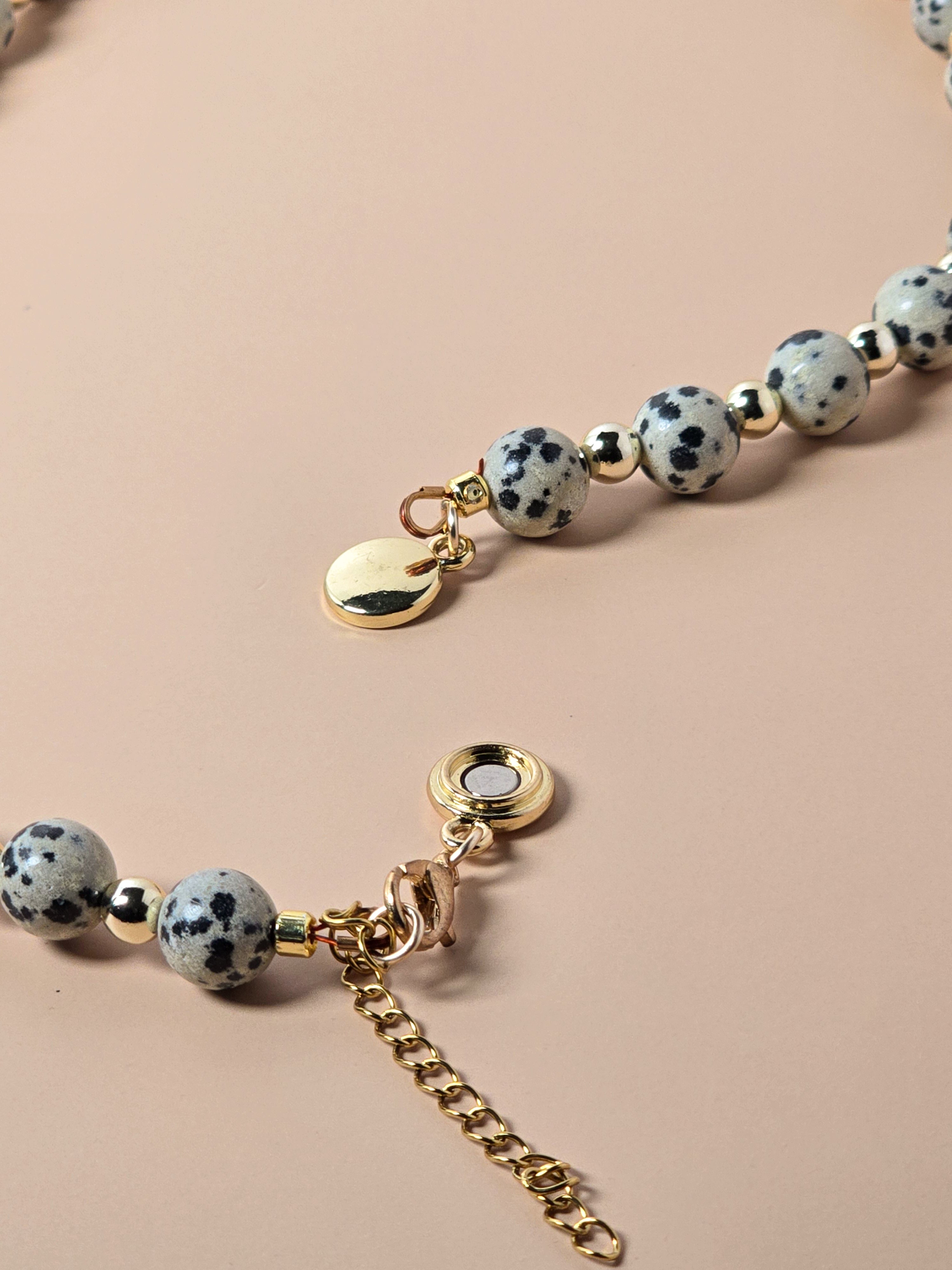 Dalmatian Jasper and Gold Beaded Necklace