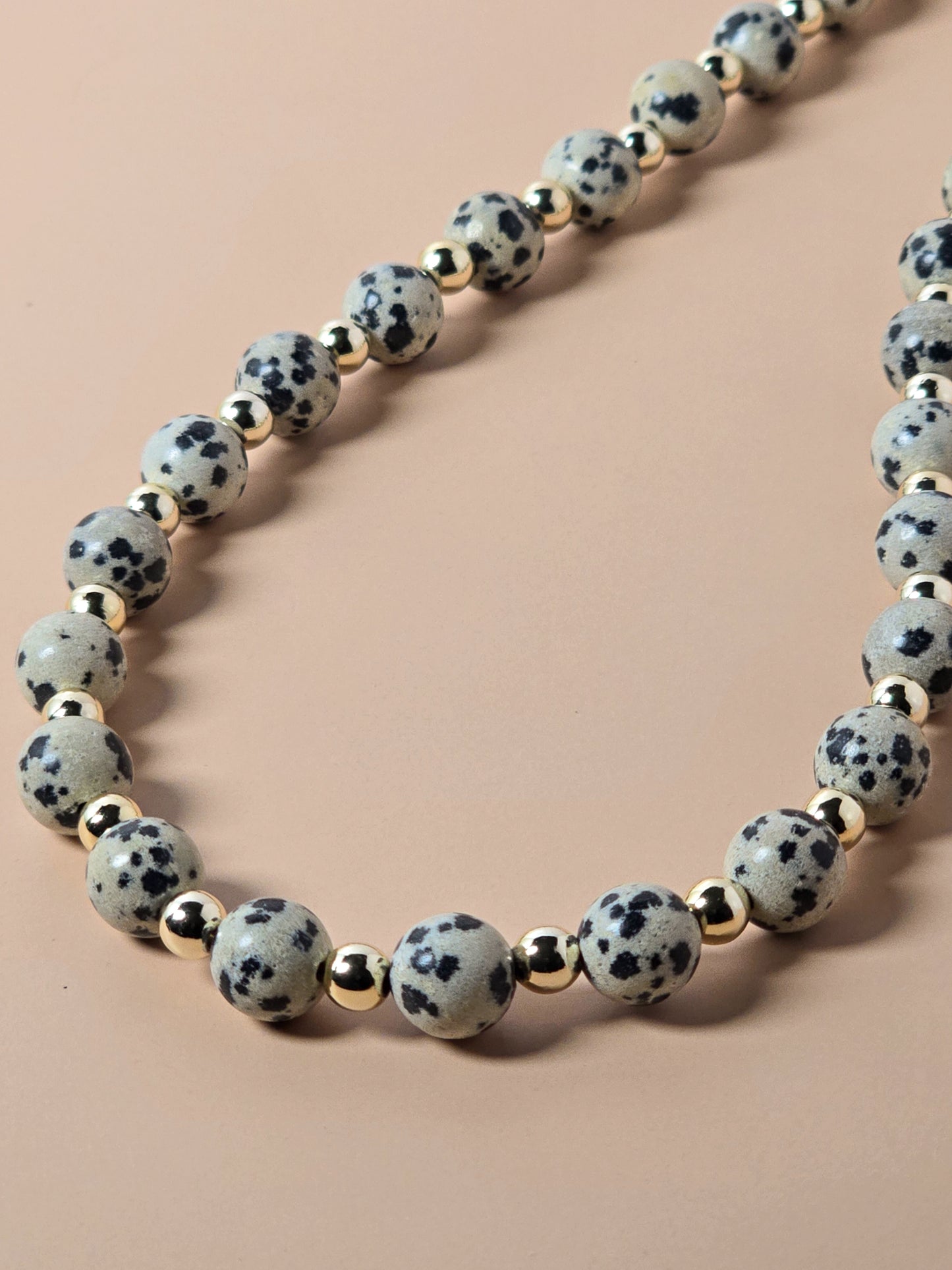 Dalmatian Jasper and Gold Beaded Necklace