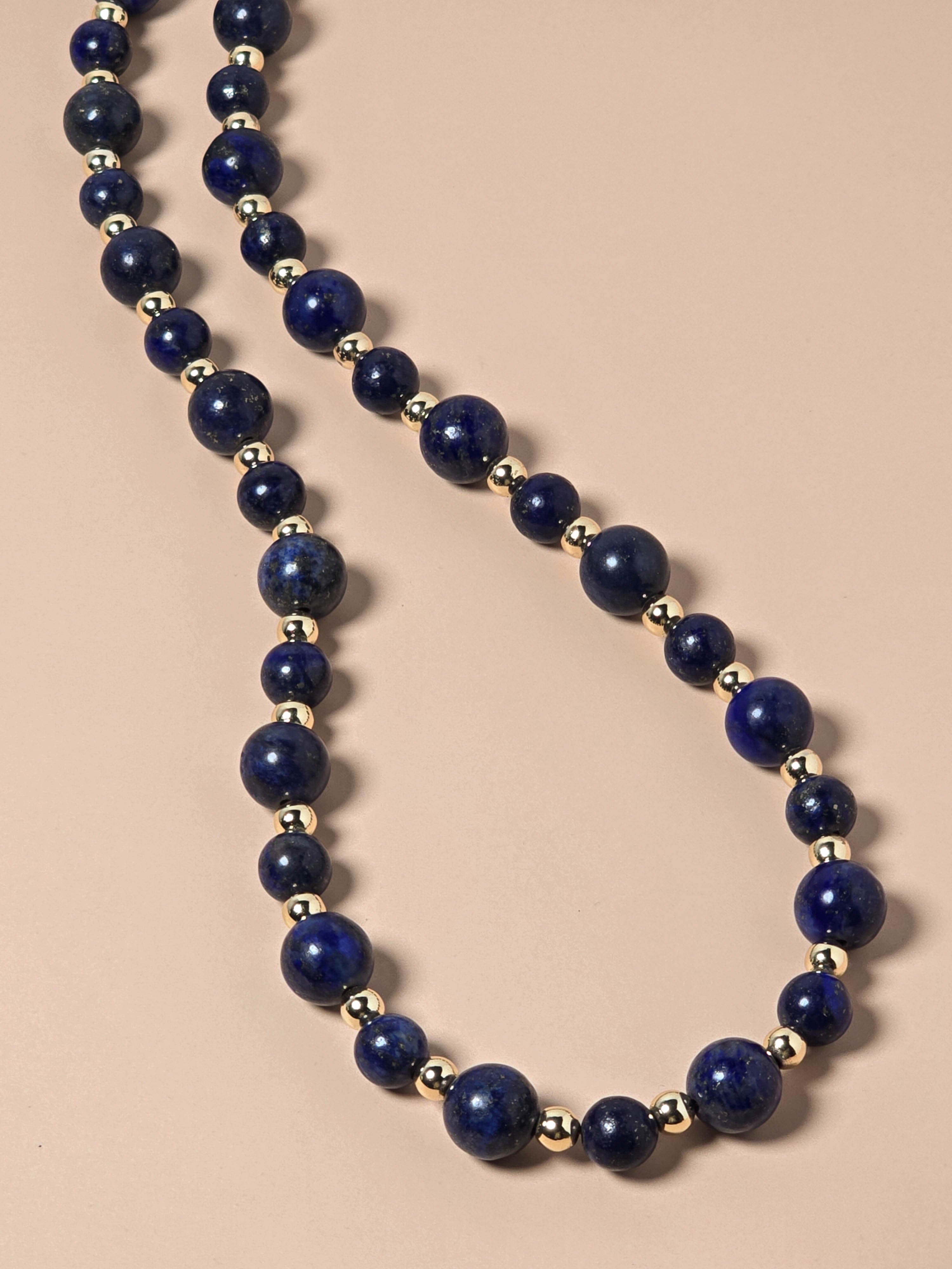 Lapis Lazuli Stone and Gold Beaded Necklace