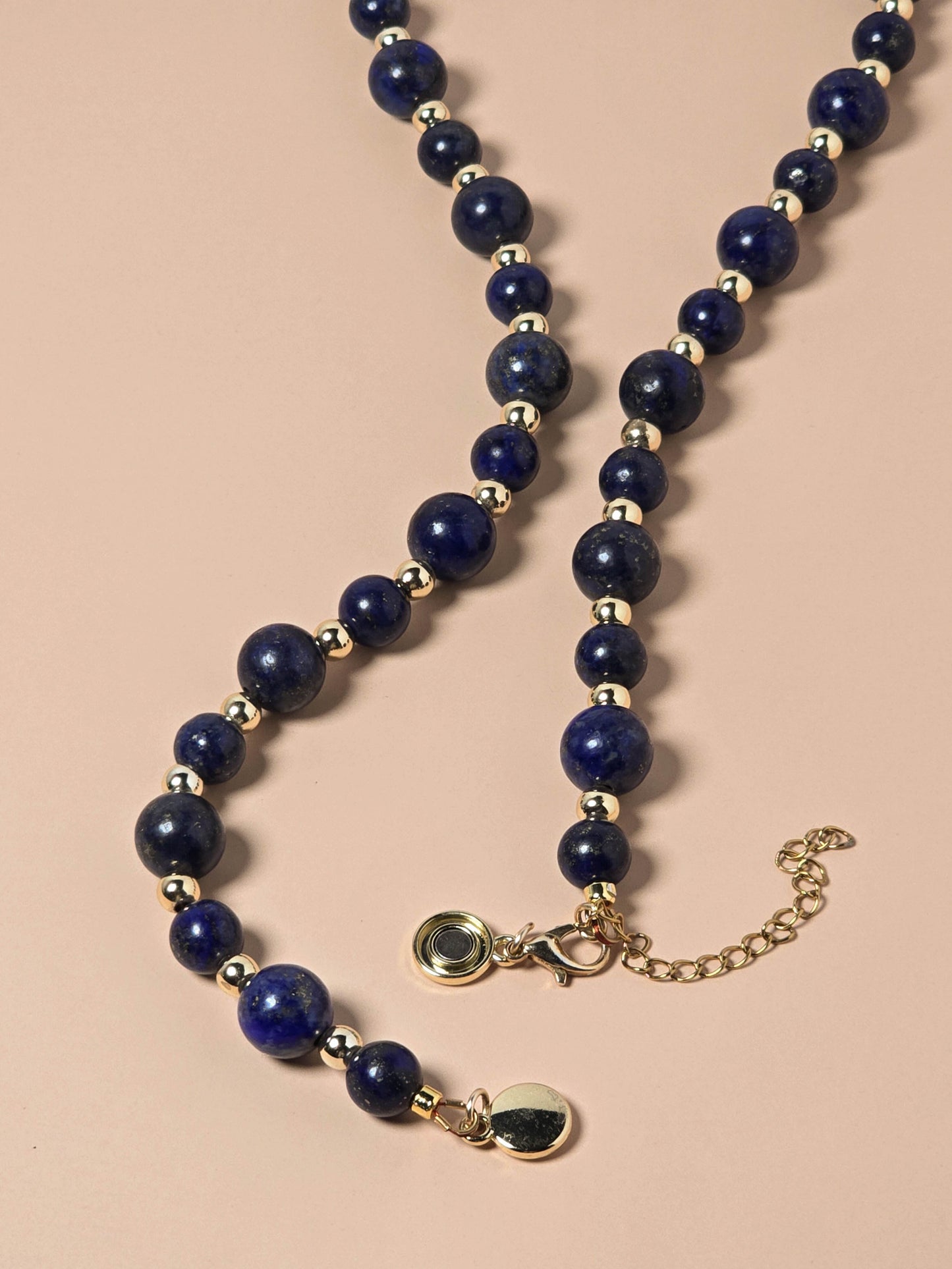 Lapis Lazuli Stone and Gold Beaded Necklace