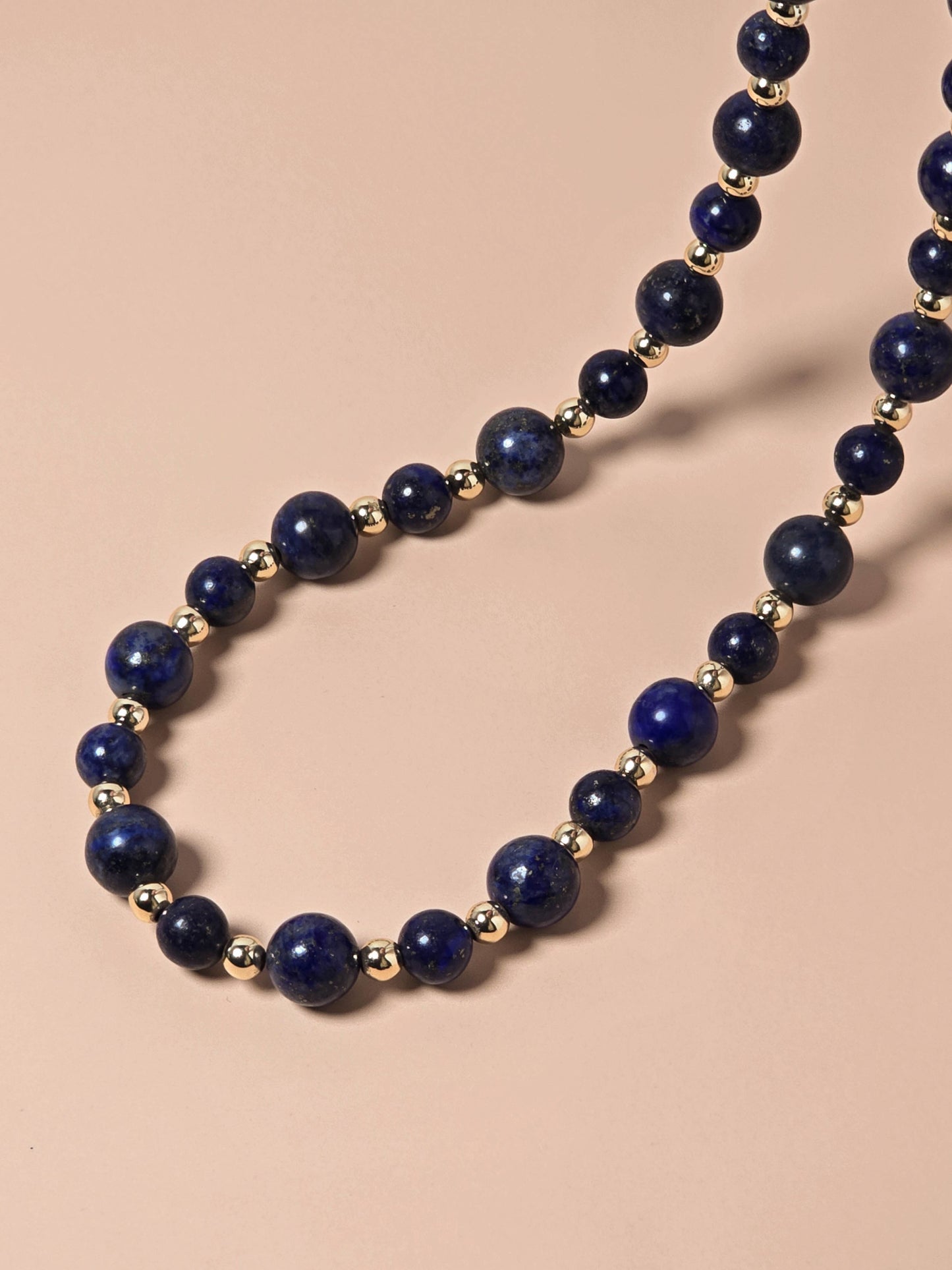 Lapis Lazuli Stone and Gold Beaded Necklace