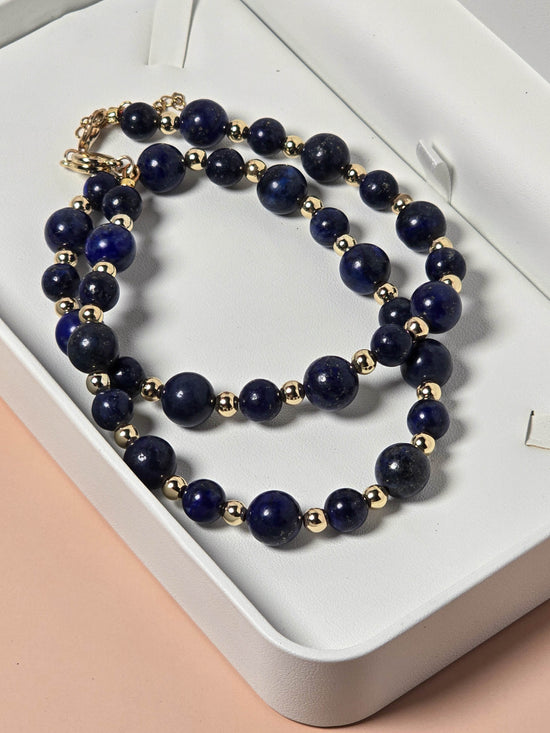 Lapis Lazuli Stone and Gold Beaded Necklace