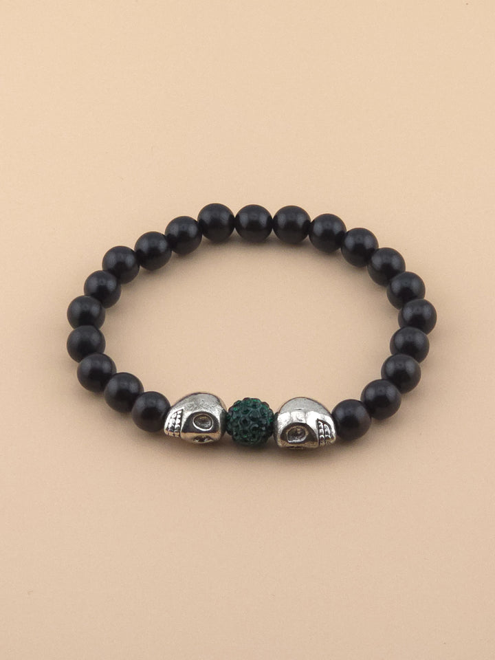 Metal Skull and Ebony Wood Bracelet