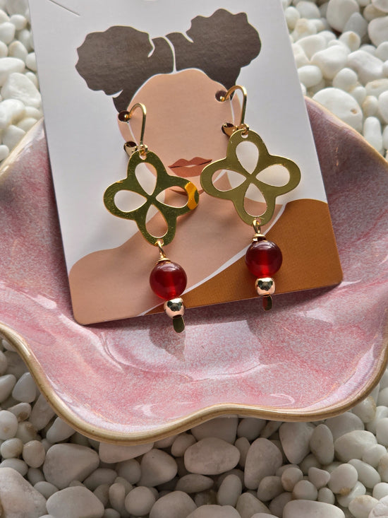 Carnelian Clover Charm Earrings