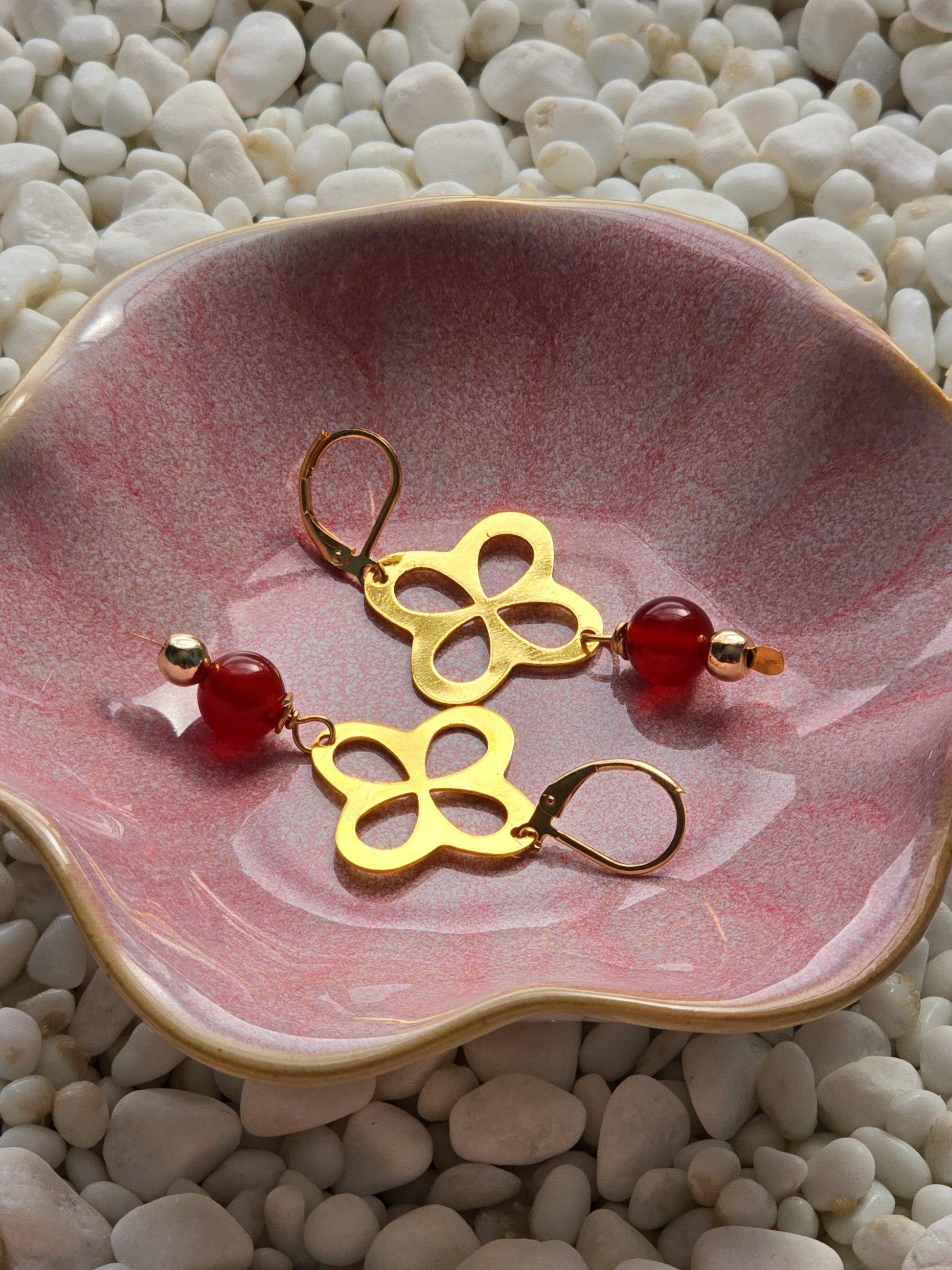 Carnelian Clover Charm Earrings